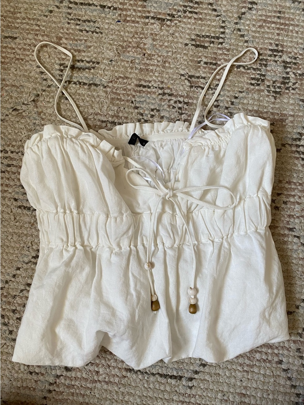 Zara White Linen-Blend Ruched Spaghetti Strap Top - Picture 5 of 8